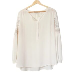 LOFT Ivory Bell Sleeve Tunic Blouse Lace Detail Shirt Long 3/4 Sleeves — Size M